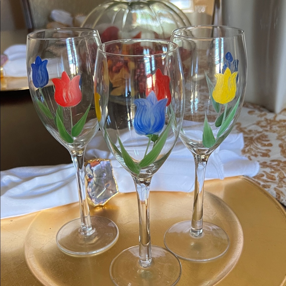 Johnson Brothers Floral Wine Glasses - Red, Blue, Yellow